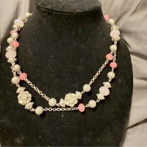 Charter Club Pink and Silver Beaded Necklace